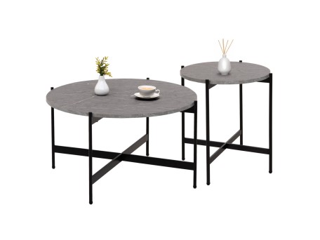 ΣΕΤ 2ΤΜΧ ΤΡΑΠΕΖΙΑ ΣΑΛΟΝΙΟΥ RONDA HM21089.01 MDF ΓΚΡΙ ΜΑΡΜΑΡΟ Φ80εκ & Φ50εκ