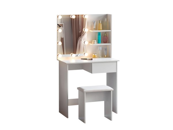 ΤΟΥΑΛΕΤΑ ΜΕ ΦΩΤΙΣΜΟ LED & ΡΑΦΙΑ LAURYN HM2501.03 ΜΕΛΑΜΙΝΗ ΣΕ ΛΕΥΚΟ 75x40x134.5Υεκ