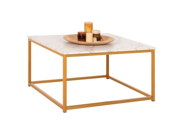 ΤΡΑΠΕΖΙ ΣΑΛΟΝΙΟΥ BRAYLEN HM8942.11 ΜΕΛΑΜΙΝΗ ΛΕΥΚΟ ΜΑΡΜΑΡΟ-ΧΡΥΣΗ ΒΑΣΗ 75x75x43,5Υεκ.