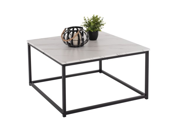 ΤΡΑΠΕΖΙ ΣΑΛΟΝΙΟΥ BRAYLEN HM8942.12 ΜΕΛΑΜΙΝΗ ΛΕΥΚΟ ΜΑΡΜΑΡΟ-ΜΑΥΡΗ ΒΑΣΗ 75x75x43Υεκ.