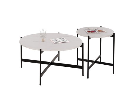 ΣΕΤ 2ΤΜΧ ΤΡΑΠΕΖΙΑ ΣΑΛΟΝΙΟΥ RONDA HM21089.04 MDF ΛΕΥΚΟ ΜΑΡΜΑΡΟ Φ80εκ & Φ50εκ