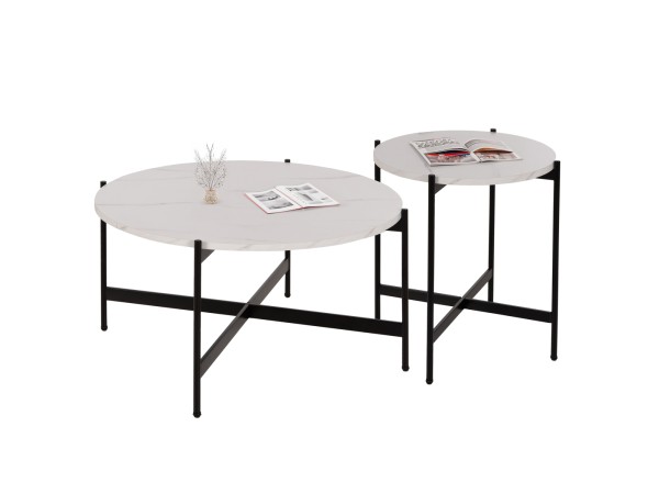 ΣΕΤ 2ΤΜΧ ΤΡΑΠΕΖΙΑ ΣΑΛΟΝΙΟΥ RONDA HM21089.04 MDF ΛΕΥΚΟ ΜΑΡΜΑΡΟ Φ80εκ & Φ50εκ