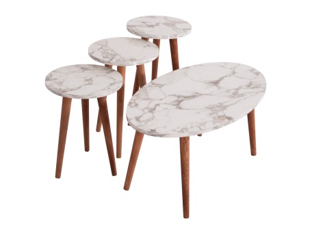 ΣΕΤ ΤΡΑΠΕΖΙ ΣΑΛΟΝΙΟΥ & 3 ΒΟΗΘ.ΤΡΑΠΕΖΙΑ VITAL HM18180.03 ΜΕΛΑΜΙΝΗ ΛΕΥΚΟ ΜΑΡΜΑΡΟ-ΚΑΡΥΔΙ ΠΟΔΙΑ