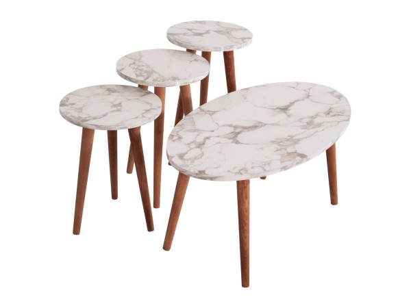 ΣΕΤ ΤΡΑΠΕΖΙ ΣΑΛΟΝΙΟΥ & 3 ΒΟΗΘ.ΤΡΑΠΕΖΙΑ VITAL HM18180.03 ΜΕΛΑΜΙΝΗ ΛΕΥΚΟ ΜΑΡΜΑΡΟ-ΚΑΡΥΔΙ ΠΟΔΙΑ