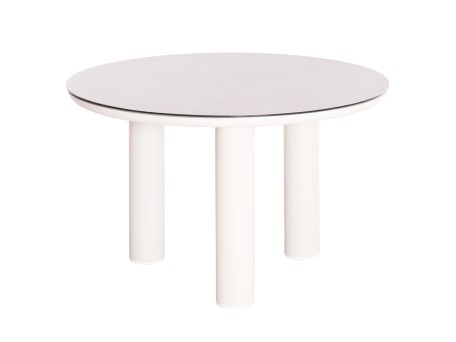 ΤΡΑΠΕΖΙ ΑΛΟΥΜΙΝΙΟΥ DOSUN HM6201.02 ΚΡΕΜ ΣΚΕΛΕΤΟΣ-3D PRINT ΓΥΑΛΙ-ΚΕΡΑΜΙΚΟ LOOK Φ120εκ