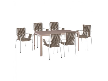 ΣΕΤ ΤΡΑΠΕΖΑΡΙΑ 7ΤΜΧ ΤΡΑΠΕΖΙ ΚΑΠΟΥΤΣΙΝΟ 150Χ90 & ΠΟΛΥΘΡΟΝΕΣ ΛΕΥΚΕΣ ΜΕ ΣΧΟΙΝΙ HM11500