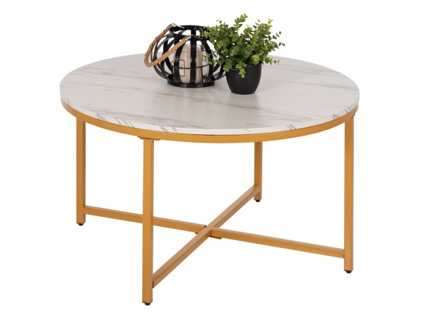 ΤΡΑΠΕΖΙ ΣΑΛΟΝΙΟΥ HM9420.01 WHITE MARBLE ΜΕΛΑΜΙΝΗ-ΧΡΥΣΗ ΜΕΤΑΛΛΙΚΗ ΒΑΣΗ Φ80x48,5Yεκ.