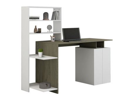 ΓΡΑΦΕΙΟ ΜΕ ΒΙΒΛΙΟΘΗΚΗ ROCHELL ΜΕΛΑΜΙΝΗ OLIVE GREY ΛΕΥΚΟ 146,3x55x128,8Υεκ.HM8886.11