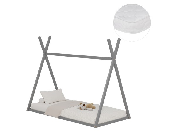 ΚΡΕΒΑΤΙ ΠΑΙΔΙΚΟ ΜΕ ΣΤΡΩΜΑ MUNK HM21306.02 ΞΥΛΟ ΠΕΥΚΟΥ ΣΕ ΓΚΡΙ--ΣΤΡΩΜΑ 90x190εκ