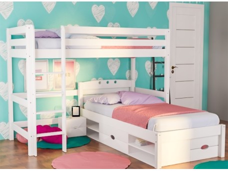 Γωνιακή κουκέτα από μασίφ ξύλο Corner λευκό οξιά