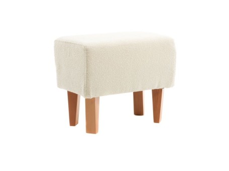 Artekko Zumrut Σκαμπώ Υφασμάτινο Λευκό με Ξύλινα Πόδια (50x30x42)cm